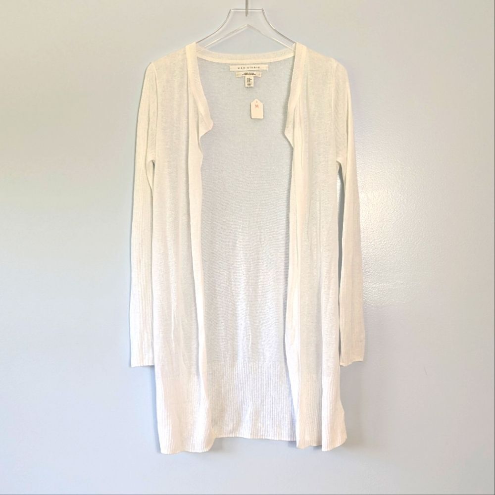 Max Studio Linen Midi Cardigan Medium White
